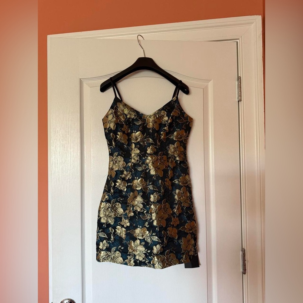 Lulu's Blue and Gold Floral Mini Dress